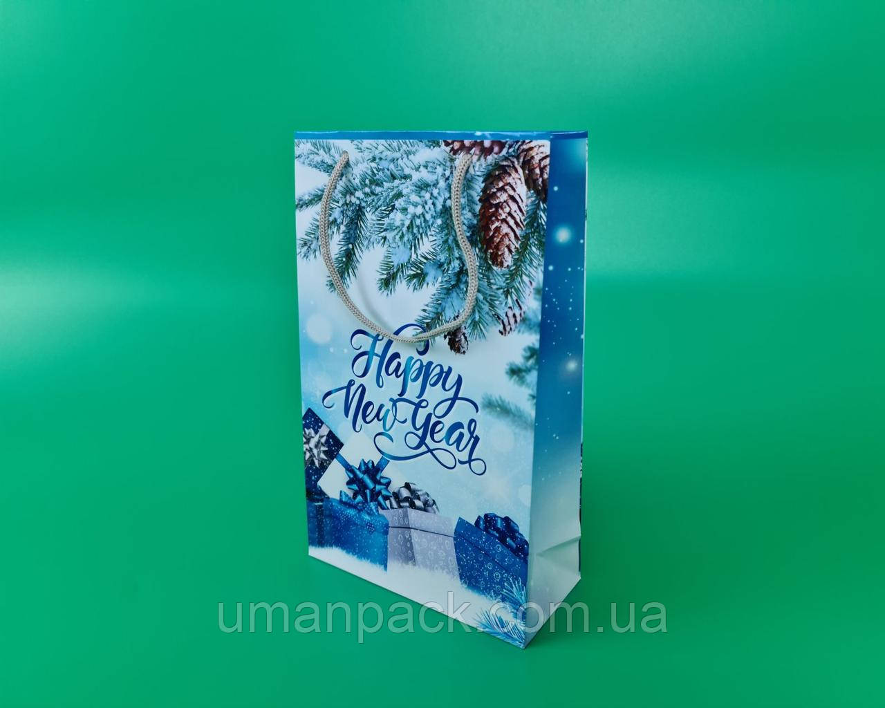 Паперовий Подарунковий Пакет Новорічний середній 17x26x8-010 (12 шт.)