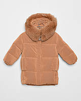 Зимняя куртка пуховик из велюровой плащевки для девочек кемел 8322-6 30р