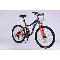 Спортивный велосипед Горный двухподвес TopRider-910 26 д. Рама 17. Шимано. Дисковые тормоза. Оранжевый