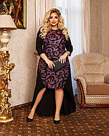 Красивое женское вечернее платье ткань креп-дайвинг + сетка с велюровым напылением размер 50-52,54-56,58-60