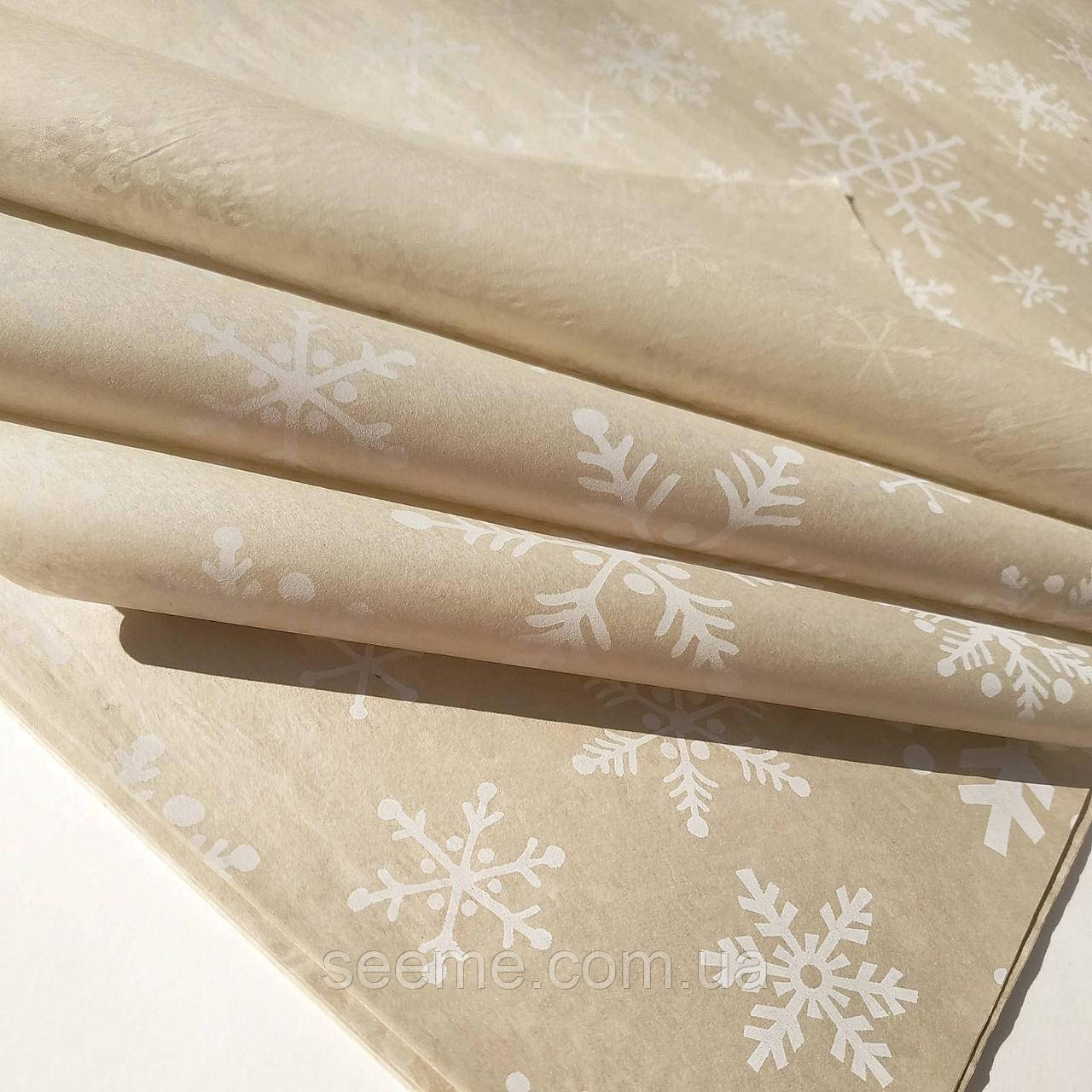 Папір тіш'ю новорічний "Сніжинки", крафт, 1 аркуш, фото 1