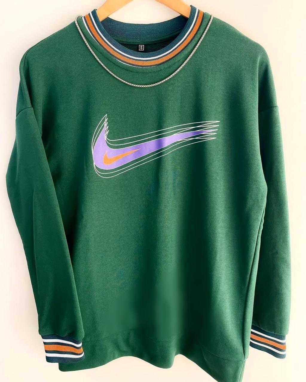 Кофта свитшот мужская зелёная без капюшона фирменная Nike (Найк)