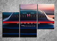 Картина в барбершоп авто Порше суперкар настенный декор в интерьер для мужчины 90х60 из 3-х частей