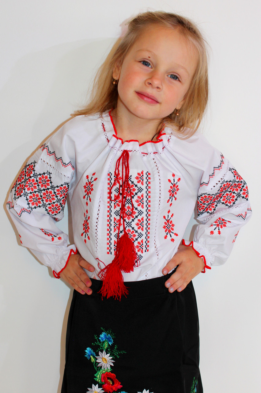 Дитяча вишита блуза "Марта" (з червоною вишивкою)