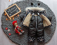 Р 80-104 Детский зимний костюм-полукомбинезон и куртка на овчине с мехом на капюшоне 24601 98-104, Черный луи витон
