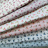 Тканина поплін для постільної білизни квіточки рожеві мініатюрні на білому, ш. 160 см, фото 4