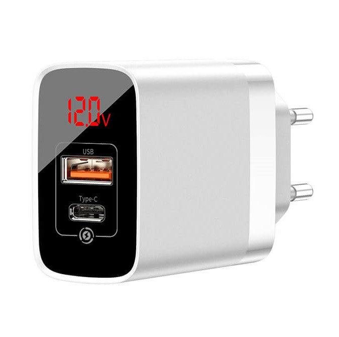 Зарядний пристрій для телефону з швидкою зарядкою BASEUS Mirror Lake |1USB/1Type-c, QC/PD, 18W| Білий (CCJMHC-A02)