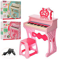 Детское пианино-синтезатор 328-32-33 со стульчиком от сети розовый