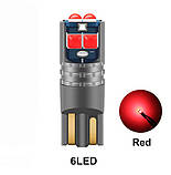 Червона T10 W5Ws обманкою LED 6-SMD автолампа світлодіодна безцокольна, фото 5