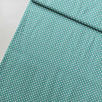 Тканина бязь горох білий 3 мм на темному м'ятному фоні, ш. 150 см