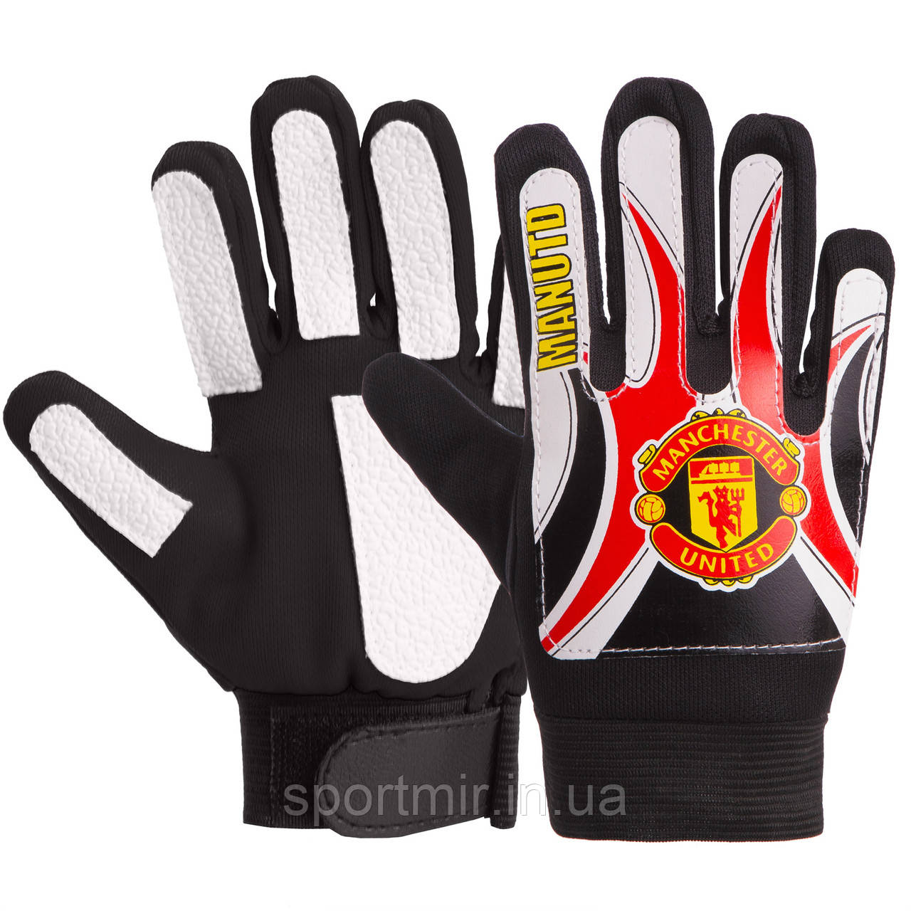 Рукавиці воротарські дитячі MANCHESTER BALLONSTAR FB-0028-08 розмір 4-8 чорний-білий, фото 1