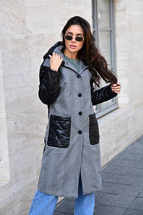 Жіноче пальто комбіноване плащова тканина з кашеміром демісезонне розміри норма, фото 2