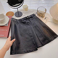 Женская кожаная юбка в складку с подкладом шортиками (р.42-44) 8011526