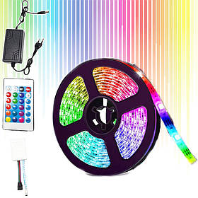 Светодиодная Led лента RGB 5 м силіконовая з пультом і переходником світлодіодного освещения на самоклейке