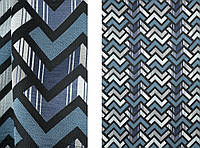 Портьерная ткань для штор Жаккард синего цвета с геометрическим рисунком