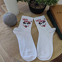 Шкарпетки жіночі білі з принтом "Джокер" (розмір 36-44)