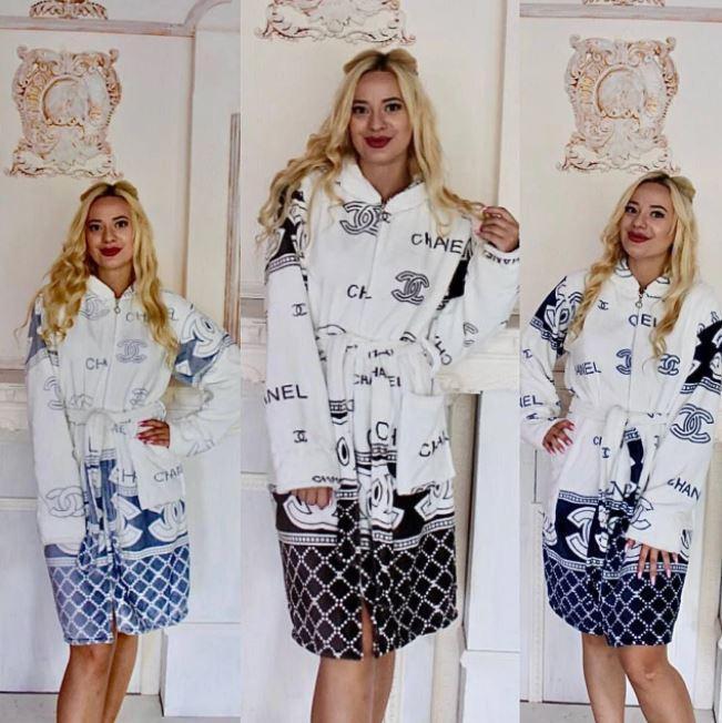 Жіночий махровий халат Шанель на змійці, фото 1