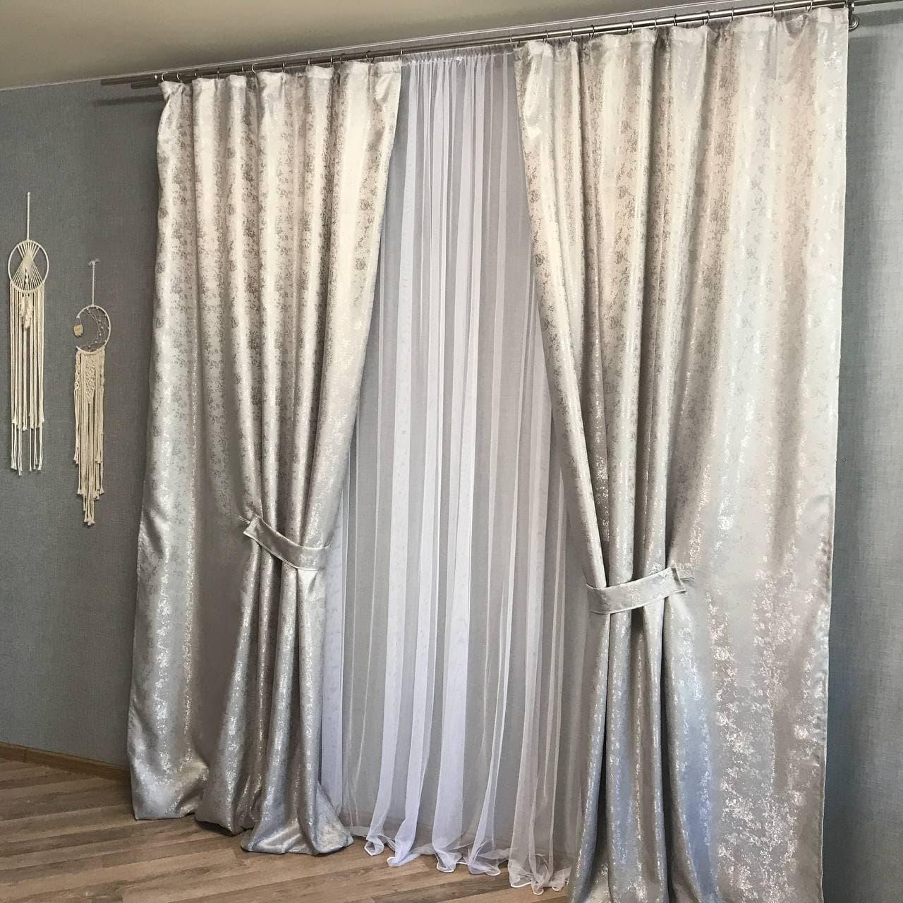 Штори жакардові "пісок" ALBO світло-сірі 150×270 см, комплект 2 шт. (SH-C33-2), фото 1