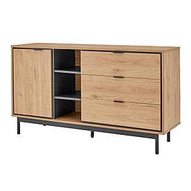 Красивий комод для речей у спальню на 3 ящики MeBelle SCANDIE-2 140 х 40 х 77 см, ЛДСП дуб + чорний, лофт