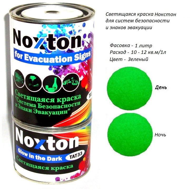 Світлонакопичувальна фарба Noxton Знаків для евакуації. Фасовка 1 л. Колір Зелений