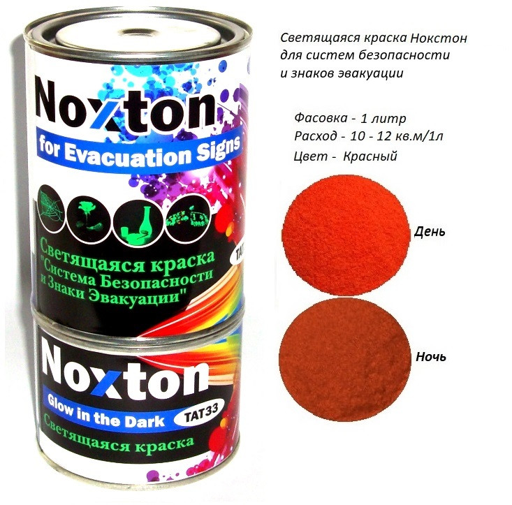 Світлонакопичувальна фарба Noxton Знаків для евакуації. Фасовка 1 л. Колір Червоний