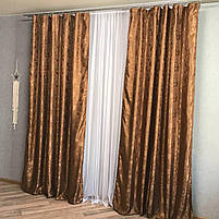 Стильні однотонні штори жакард "пісок" ALBO Кавові, модні портьєри у вітальню, спальню, фото 7