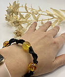 Браслет із кульом натурального бурштину, браслет плетінь ліз кулями бурштину, фото 4