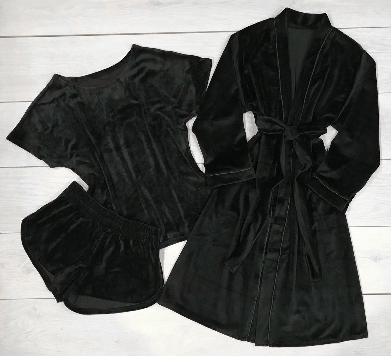 Комплект халат і піжама з м'якого плюшевого велюру Домашній одяг жіночий