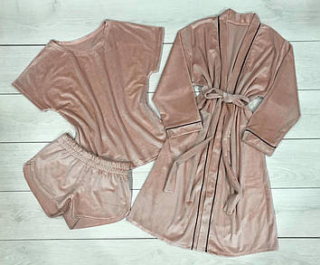 Жіночий велюровий комплект для сну та відпочинку Теплий халат і піжама