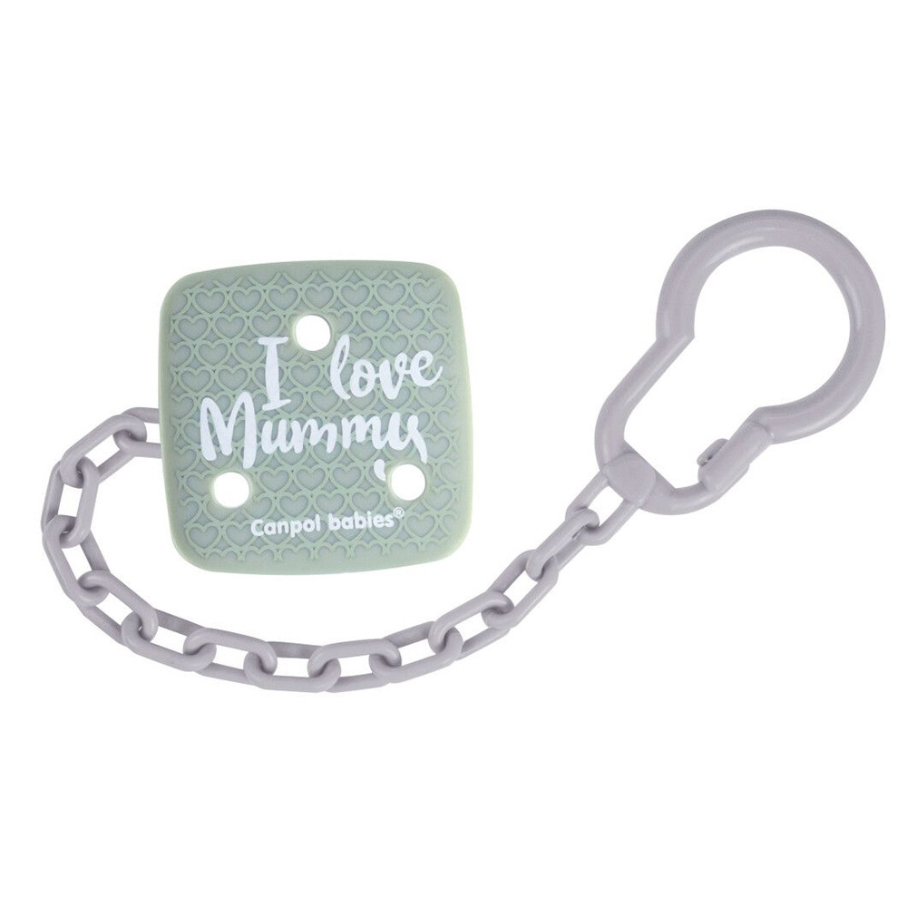 Ланцюжок до пустушки сірий Canpol Babies I Love Mummy (5903407024349-1)