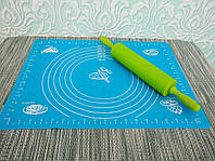 Комплект скалка силиконовая + силиконовый коврик | Качалка для раскатки теста | Силиконвый коврик для раскатки