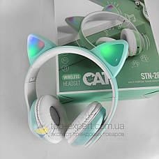 Дитячі бездротові bluetooth-навушники STN-28 бездротові блютуз навушники з котячими вушками котика бірюза, фото 2