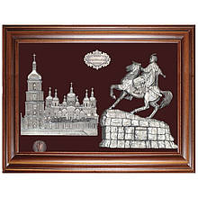 Об'ємне декоративне панно під склом "Богдан Хмельницький на фоні Софійського собору"