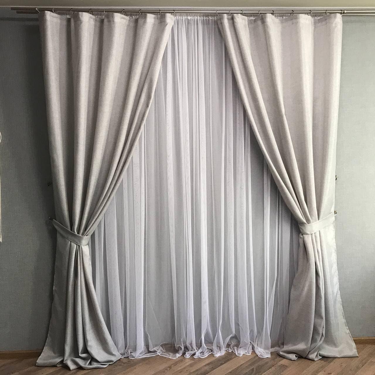 Штори з легкого льону світло-сірі з білим шифоновим тюлем ALBO (SHTN-M1-6), фото 1