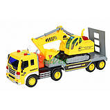 Іграшка машинка трейлер з екскаватором автовоз дитячий інерційний зі світлом і звуком Жовтий (25103), фото 2