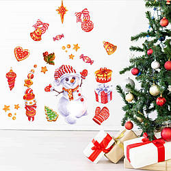 Наклейки на новий рік Святковий Сніговик (іграшки подарунки Новий рік декор) Набір M 1100х500мм матова