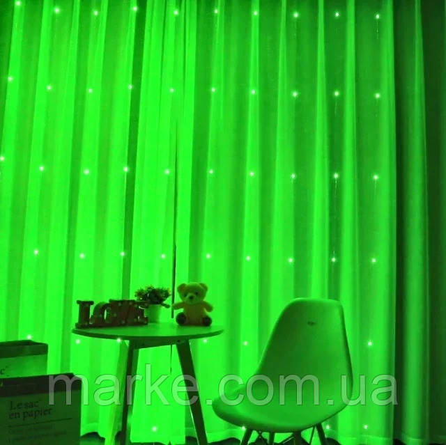 Гірлянда на вікно штора Водоспад 2*2м 240LED штора занавіс зелений новорічна