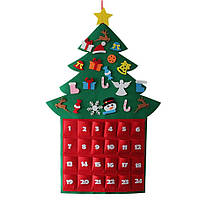 Елка из фетра с адвент календарем FG 436 Зеленый/Красный с игрушками на липучках 21 элемент