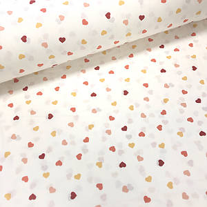 Тканина поплін сердечка жовто-пудрові на білому (ТУРЦІЯ шир. 2,4 м) (R-G-0354)