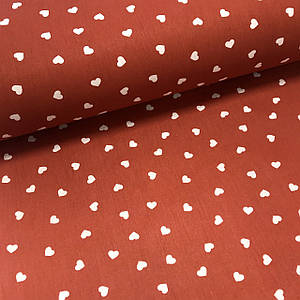 Тканина поплін білі серця на темно-жовтогаровому (ТУРЦІЯ шир. 2,4 м) (R-G-0283)