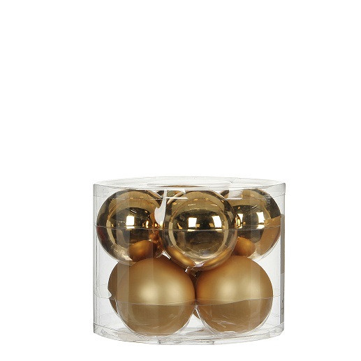 Набір скляних ялинкових кульок House of Seasons 8 шт, кулі на ялинку 7 см, матові / глянцеві, Золотий