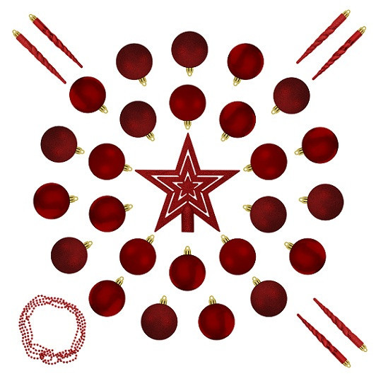 Ялинкові кульки 33 шт., "House of Seasons" комплект, мікс відтінків червоного