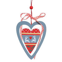 Новогоднее деревянное елочное украшение Сердце 11 см Jumi, игрушка на елку из дерева, Серый с красным
