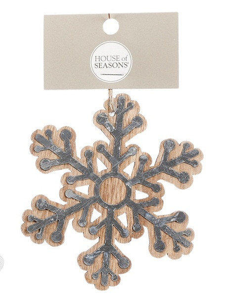 Декоративна прикраса дерев'яне, Сніжинка, в ас. 10 см, House of Seasons