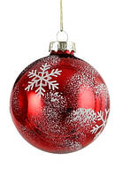 Елочный стеклянный шар Снежинка 7 см House of Seasons, стеклянные игрушки на елку, Красный глянцевый