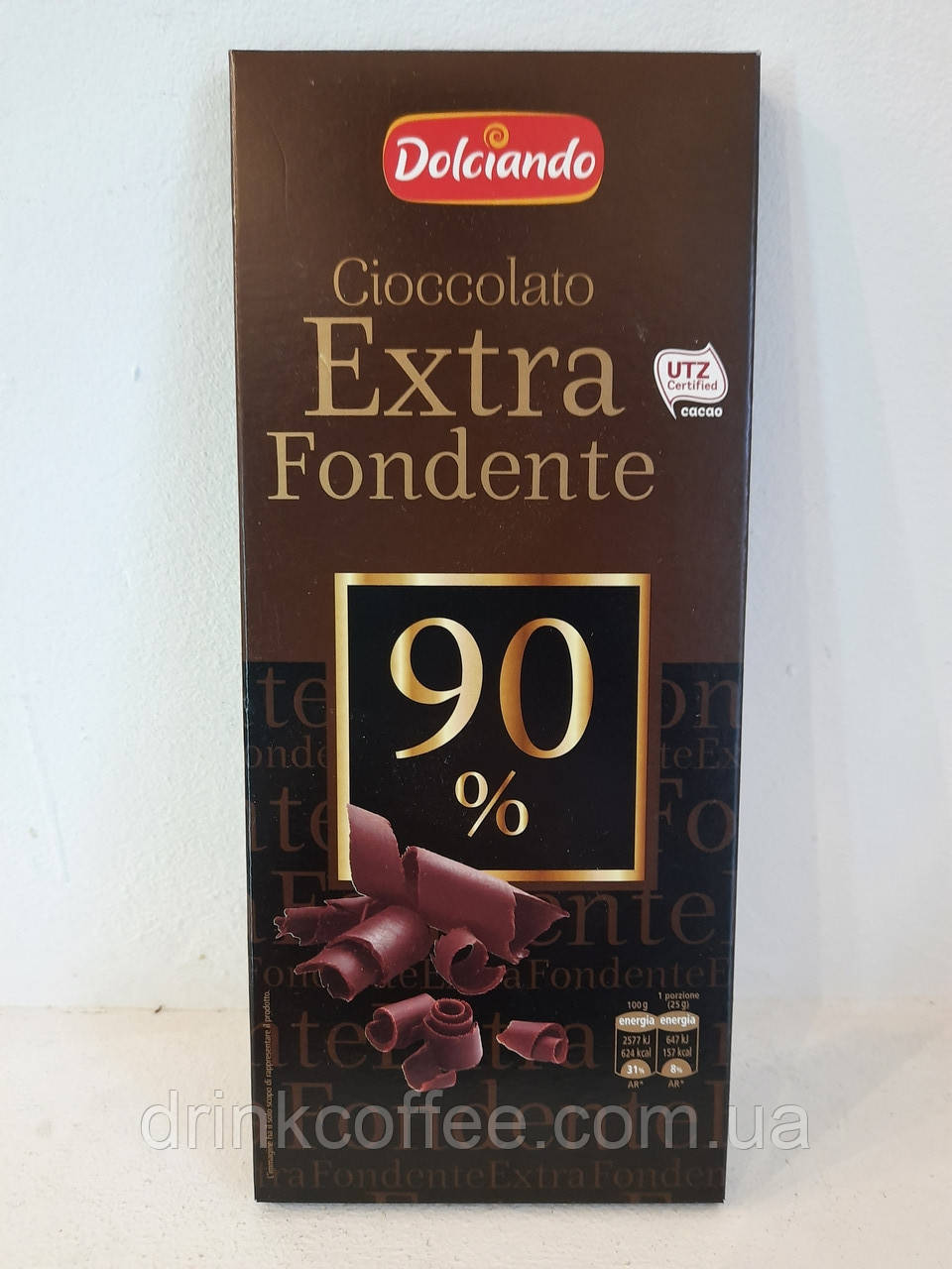 Шоколад гіркий-елітний Dolciando Cioccolato extra fondente, какао бобів 90% Італія 100g