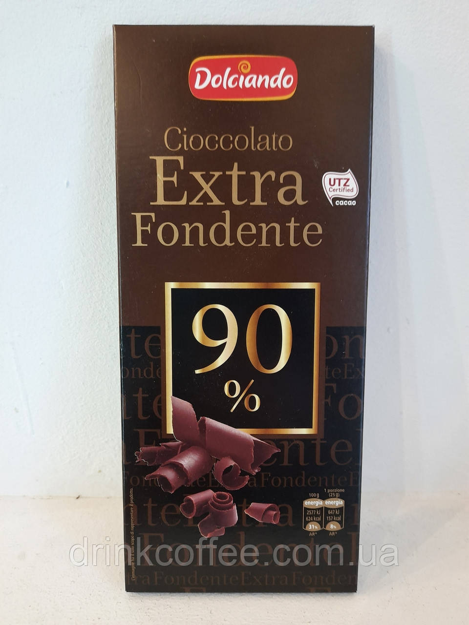 Шоколад горький-элитный Dolciando Cioccolato extra fondente, какао бобов 90% Италия 100g - фото 1 - id-p1504890782