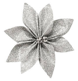 Набір прикрас на ялинку 12 см, Квітка для новорічного декору 4 шт., Текстиль, колір Срібло