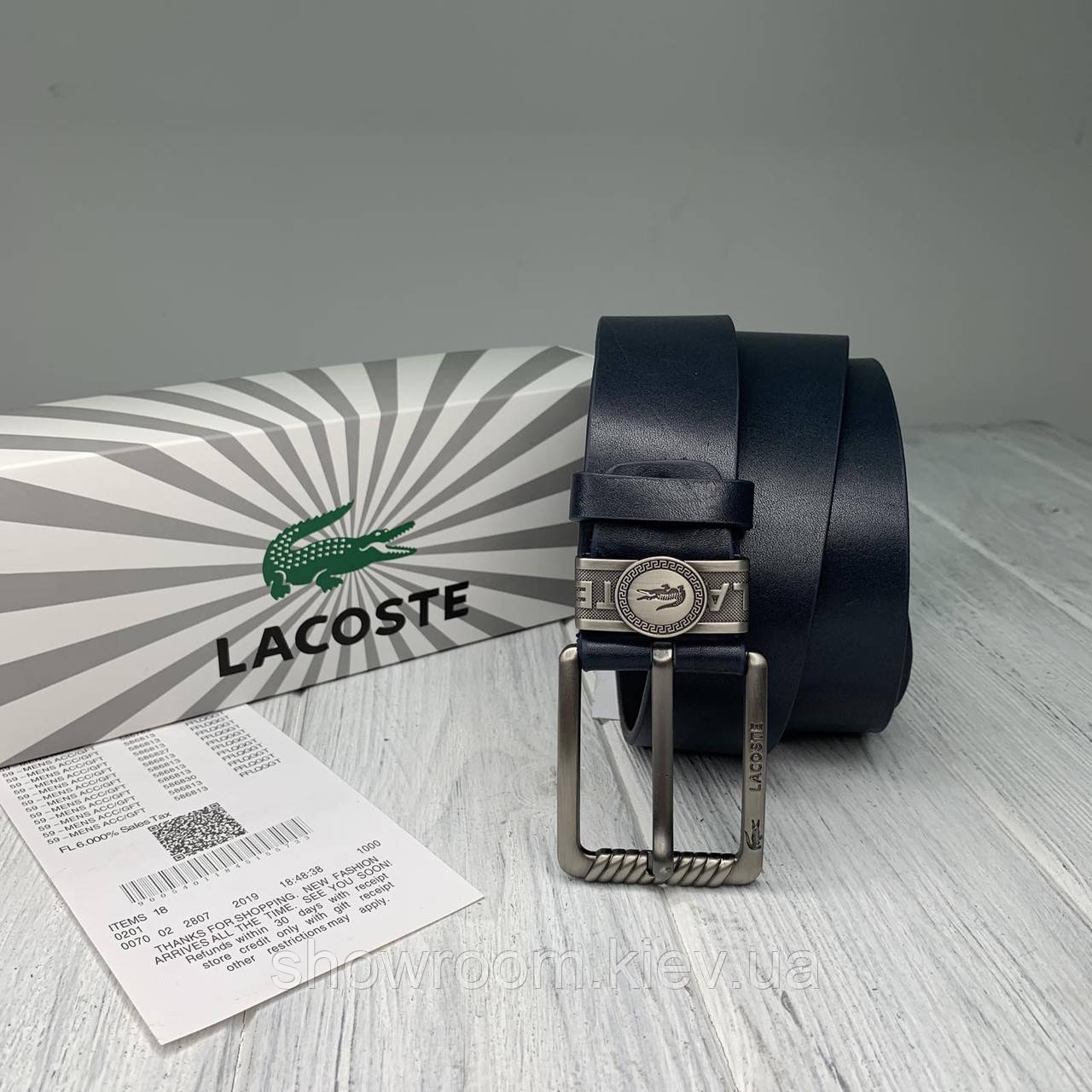 Брендовий чоловічий шкіряний ремінь Lacoste (997) темно синій
