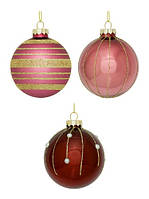 Елочные стеклянные шары 7 см House of Seasons, набор новогодних игрушек 3 шт, Розовый с узором